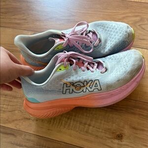 Hoka Pastel Mint and Pink Gradient Running Shoes
